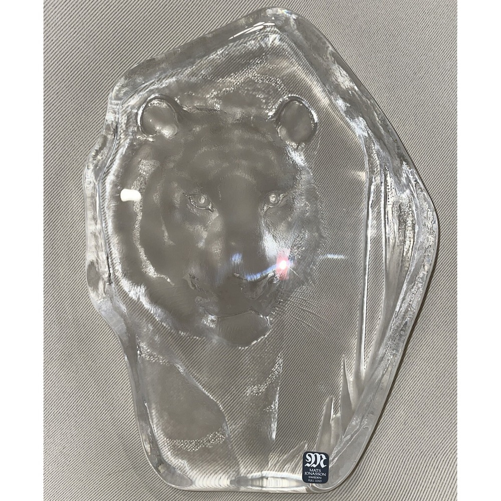 Mats Jonasson Large Tiger Cat Sweden Art Glass Paperweight Full‎ Lead Heavy